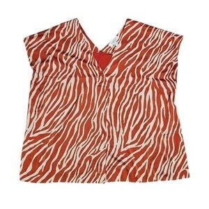 Addition Elle Blouse Women Orange Zebra Print 2X